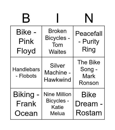 Bike Bingo! Bingo Card