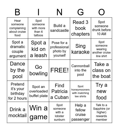 Cruise Bingo Card