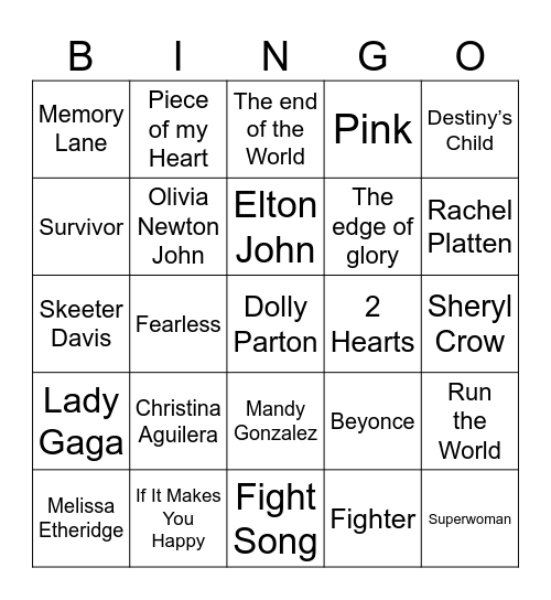 Project Pink Bingo Card