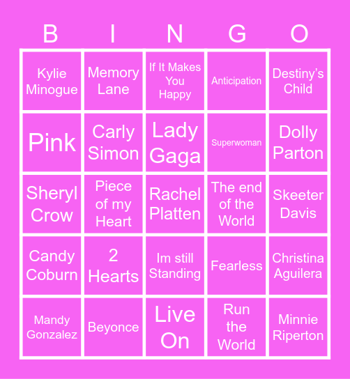 PROJECT PINK Bingo Card
