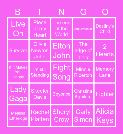 PROJECT PINK Bingo Card