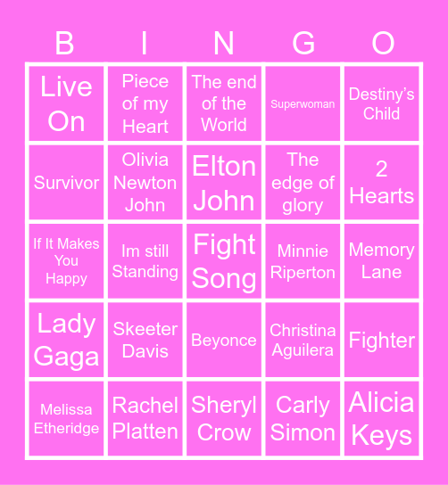 PROJECT PINK Bingo Card