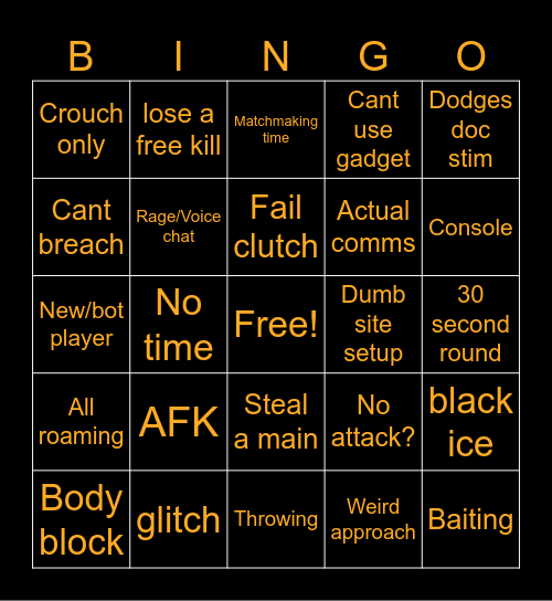 siege board Bingo Card