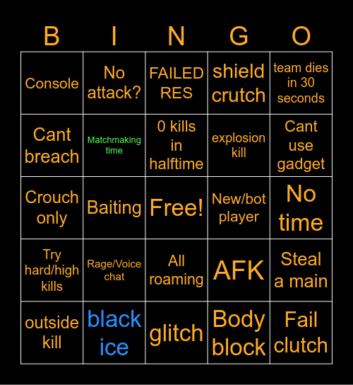 siege board Bingo Card