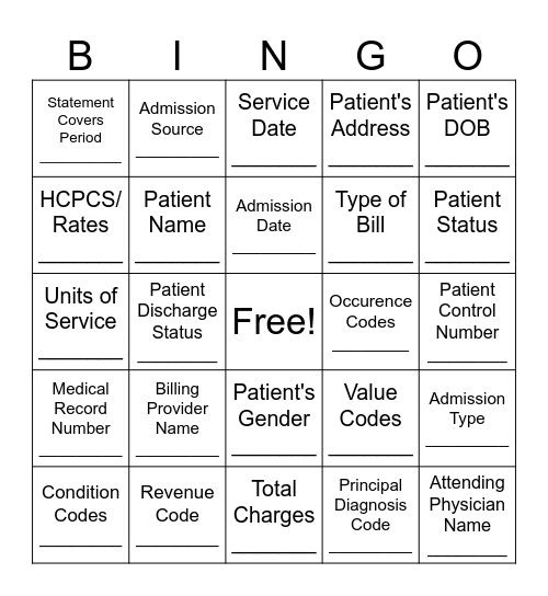 UB-04 Bingo Card
