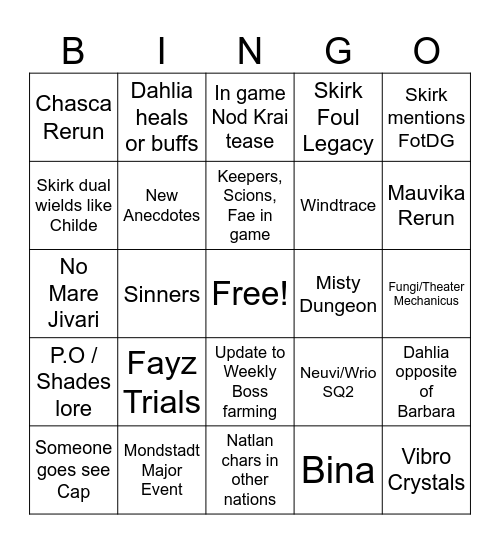 Untitled Bingo Card