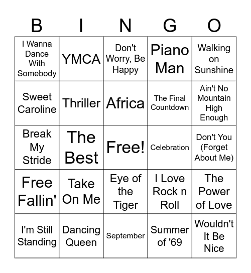 MUSIC BINGO Card
