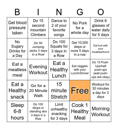 Wellness BINGO Card