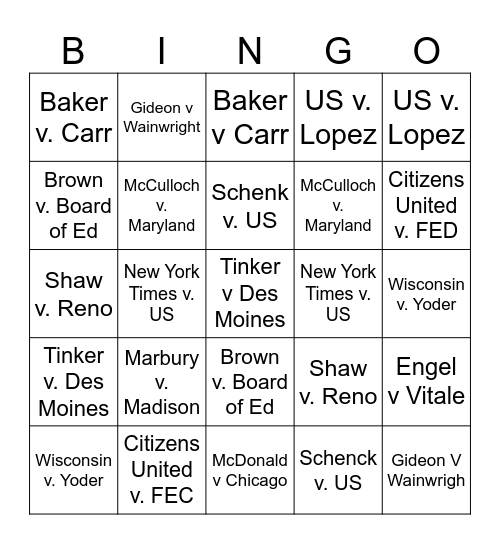 SCOTUS Bingo Card