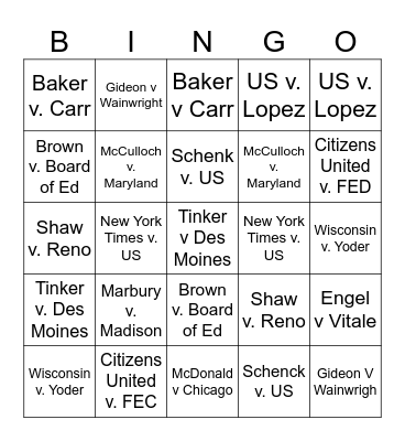 SCOTUS Bingo Card