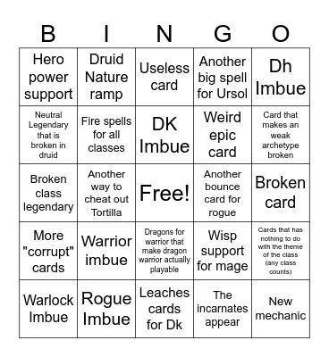 Miniset bingo Card