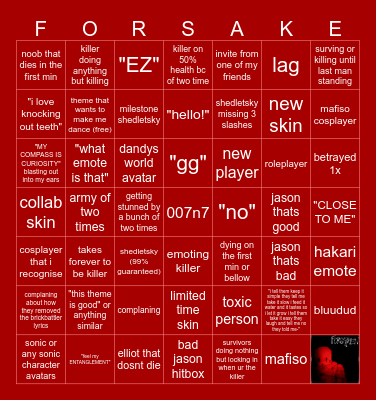 forsaken bingo Card