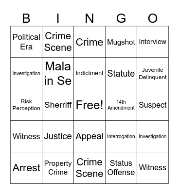 Criminal Justice Bingo Card