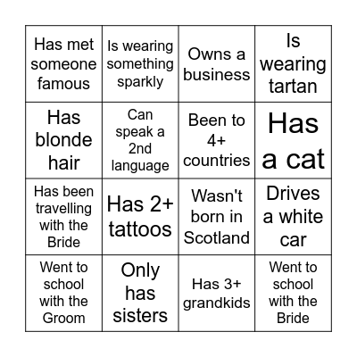Wedding Guest Bingo Card