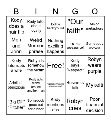 Sister Wives Bingo Card