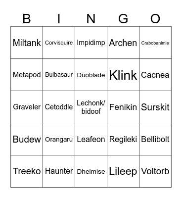 Pokemon Bingo Card