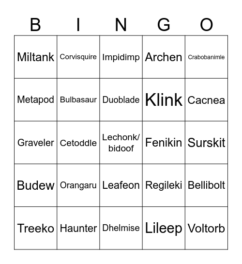 Pokemon Bingo Card