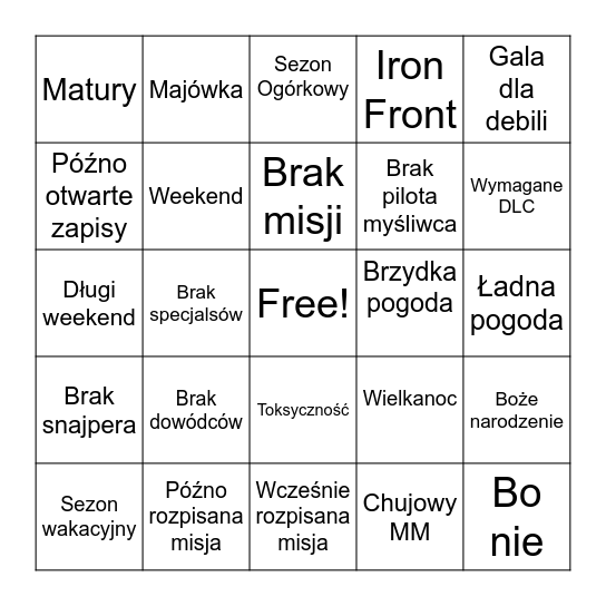 Dlaczego mało osób na misji Bingo Card