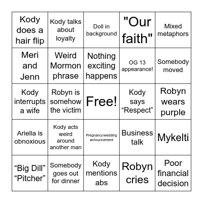 Sister Wives Bingo Card