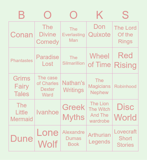 Riannon's Fantasy Reading Bingo Card