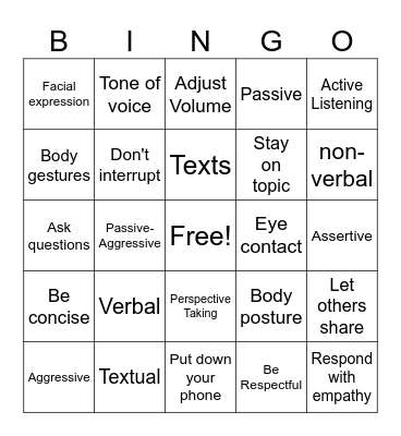 Communication Bingo Card