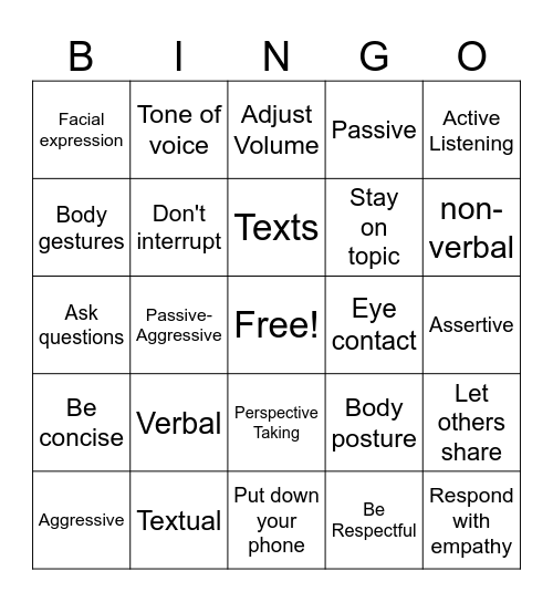 Communication Bingo Card