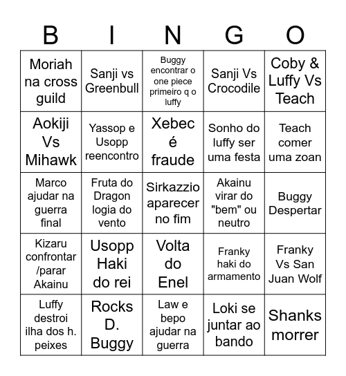 ONE PIECE Bingo Card