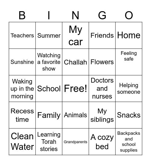 Glowing with Gratitude Bingo Card