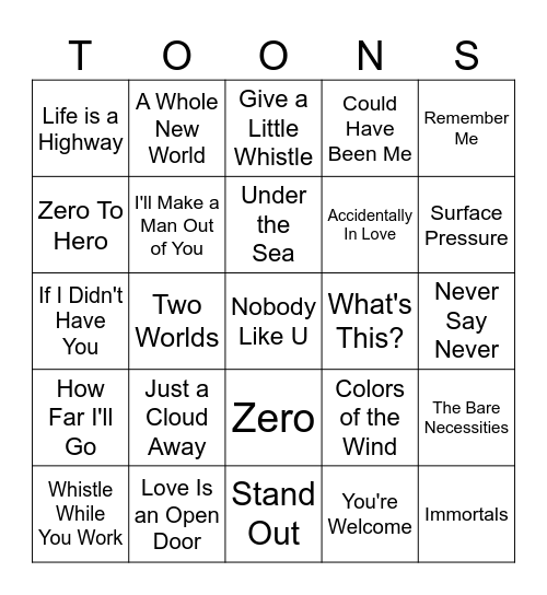 From Animated Movies Bingo Card