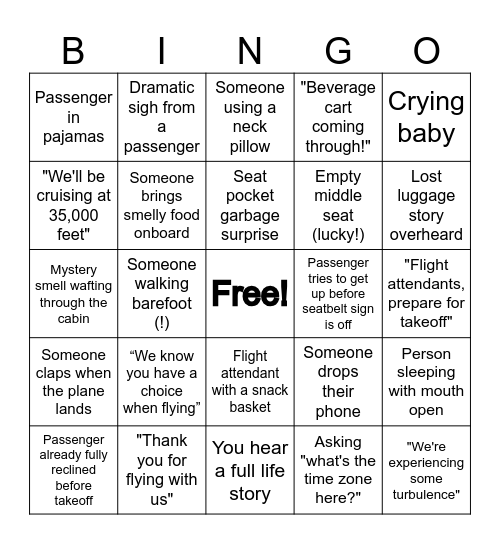 Air Travel Bingo Card