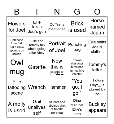 Last of Us S2 E3 2025-04-27 Bingo Card