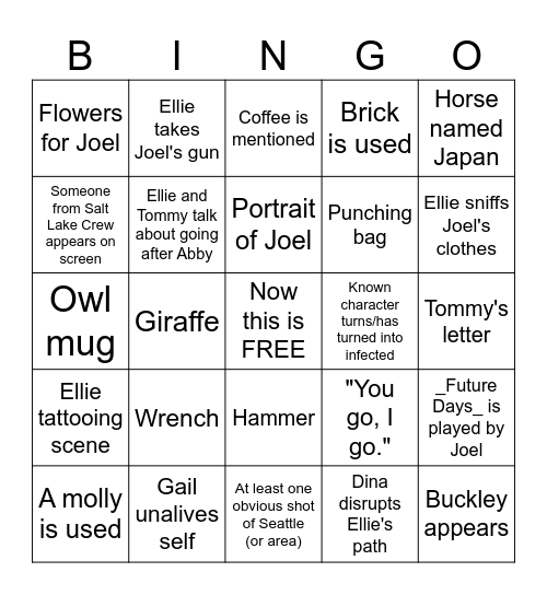 Last of Us S2 E3 2025-04-27 Bingo Card