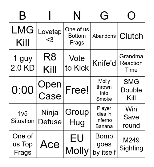 Counter Strike Bingo V1.5.1 Bingo Card