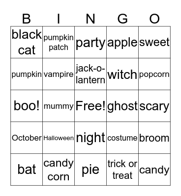 Halloween JHS Bingo Card