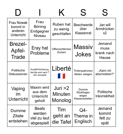 Schulbingo Card