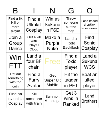 JJS Bingo Card