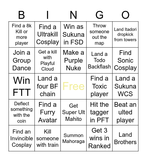 JJS Bingo Card