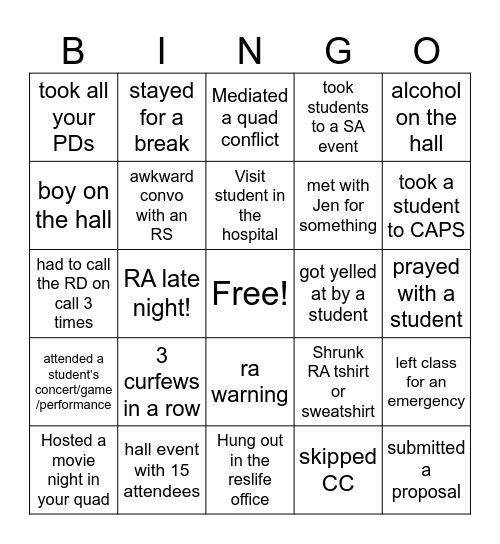 2024-2025 RA Bingo! Bingo Card