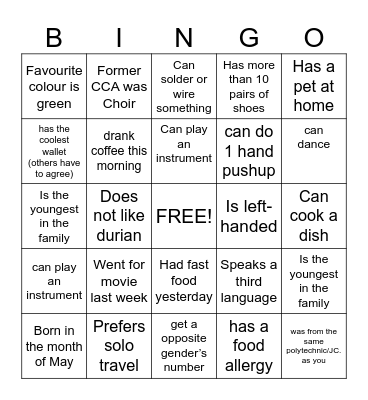 Making New Friends Bingo Card