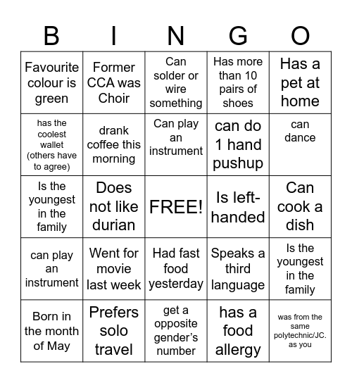 Making New Friends Bingo Card