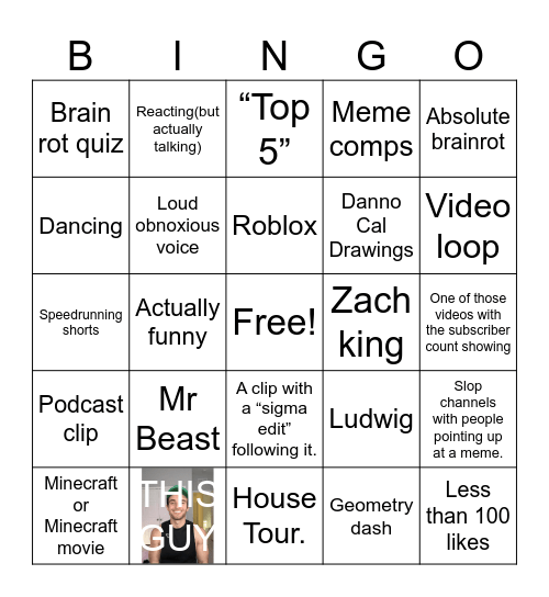 YouTube Shorts Bingo Card