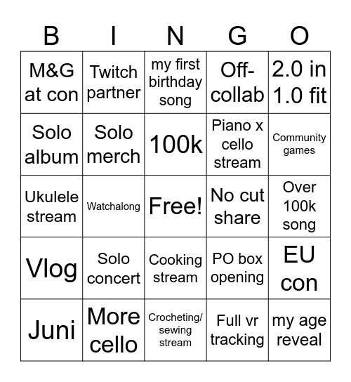 Juna bingo Card
