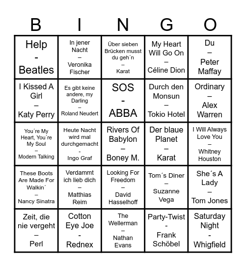 Hits aus 60 Jahren Bingo Card