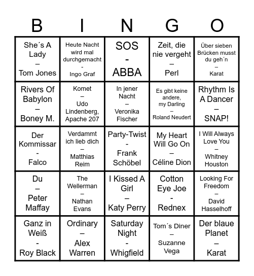 Hits aus 60 Jahren Bingo Card