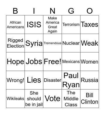 Presidential Debate Bingo Card