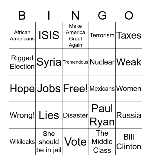 Presidential Debate Bingo Card