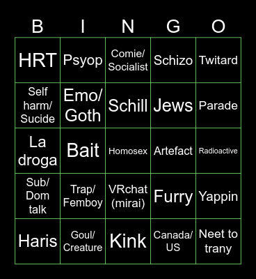 Gay Bingo Card