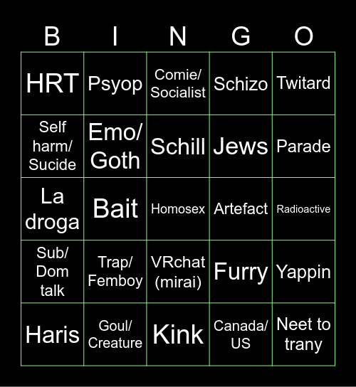 Gay Bingo Card