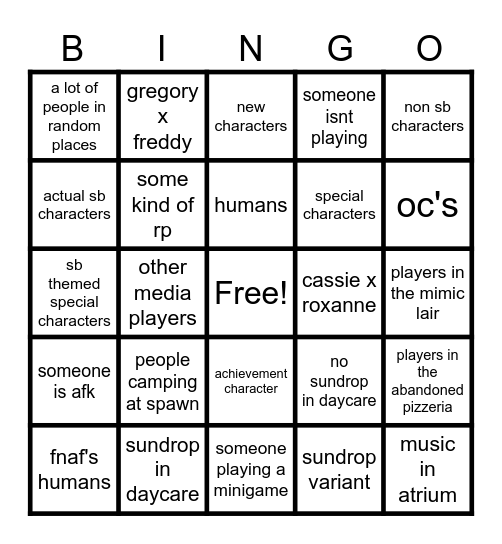 tprr fnaf sb bingo Card
