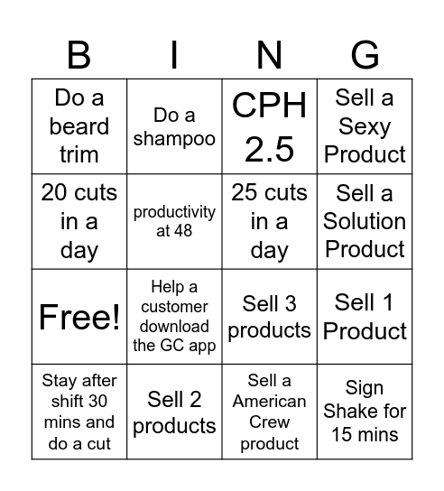 Great Haircut Sale Bingo Card